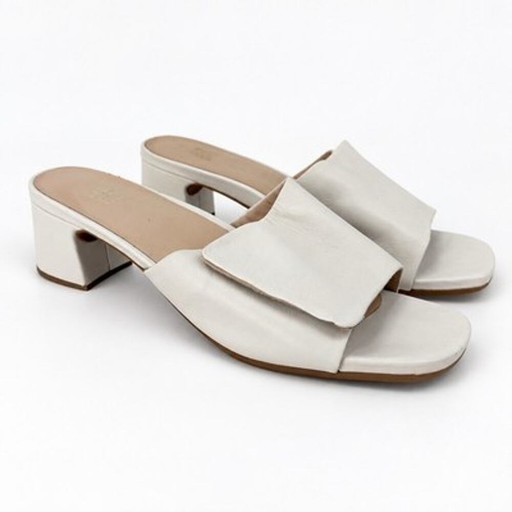The ABEO Avenue Slide Women size 11 Off White Cream Leather 2" Block Heel